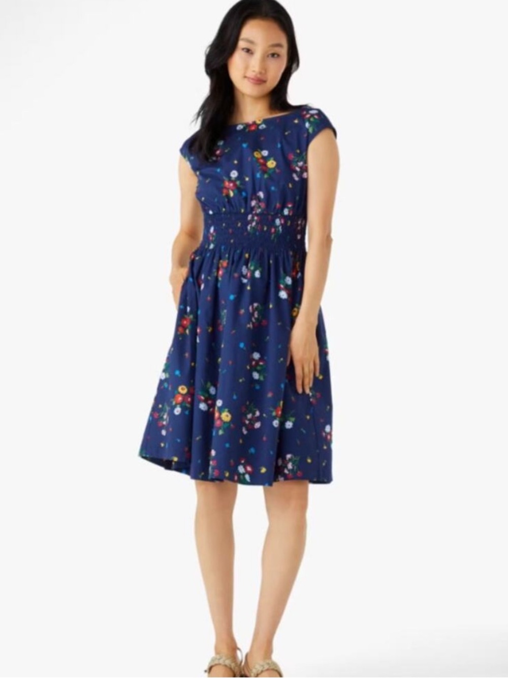 Kate Spade Blair Navy Floral Dress w/ Pockets - Size Small